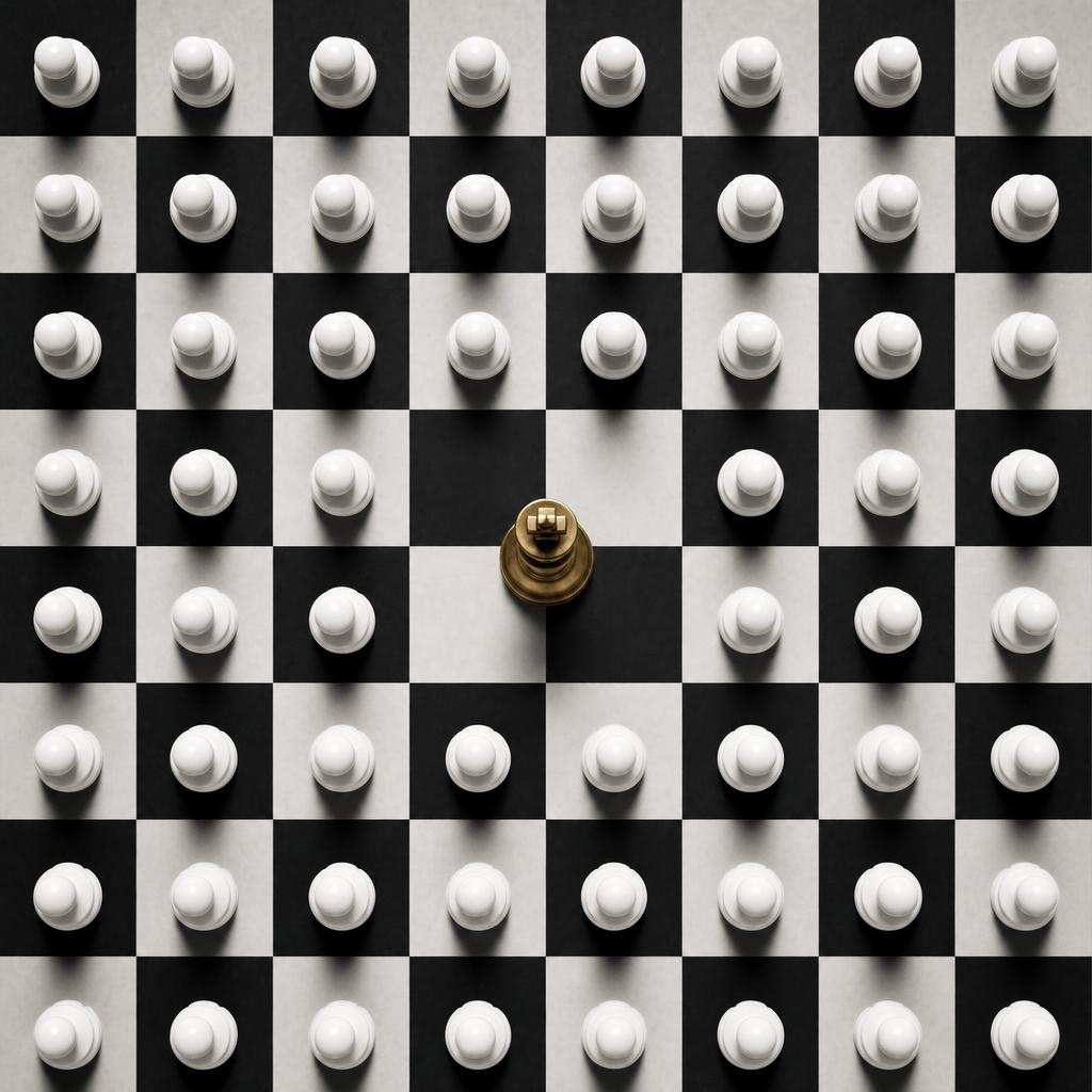 Chess pieces with one gold king standing apart