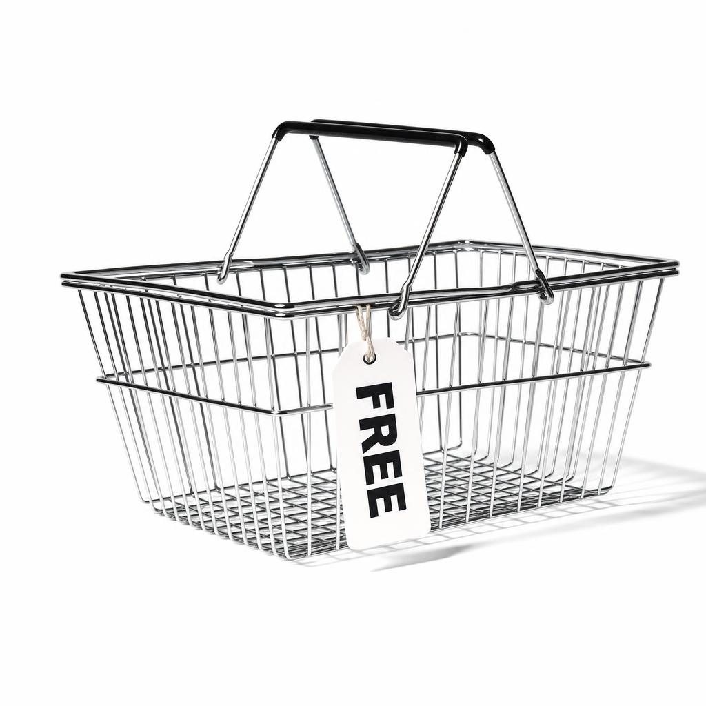 Empty shopping basket with FREE price tag