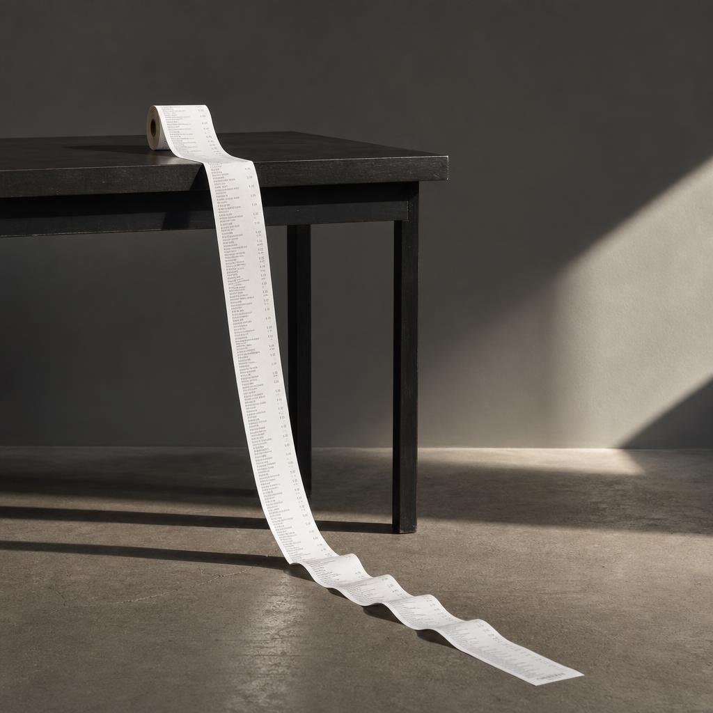 Receipt unfurling to the floor