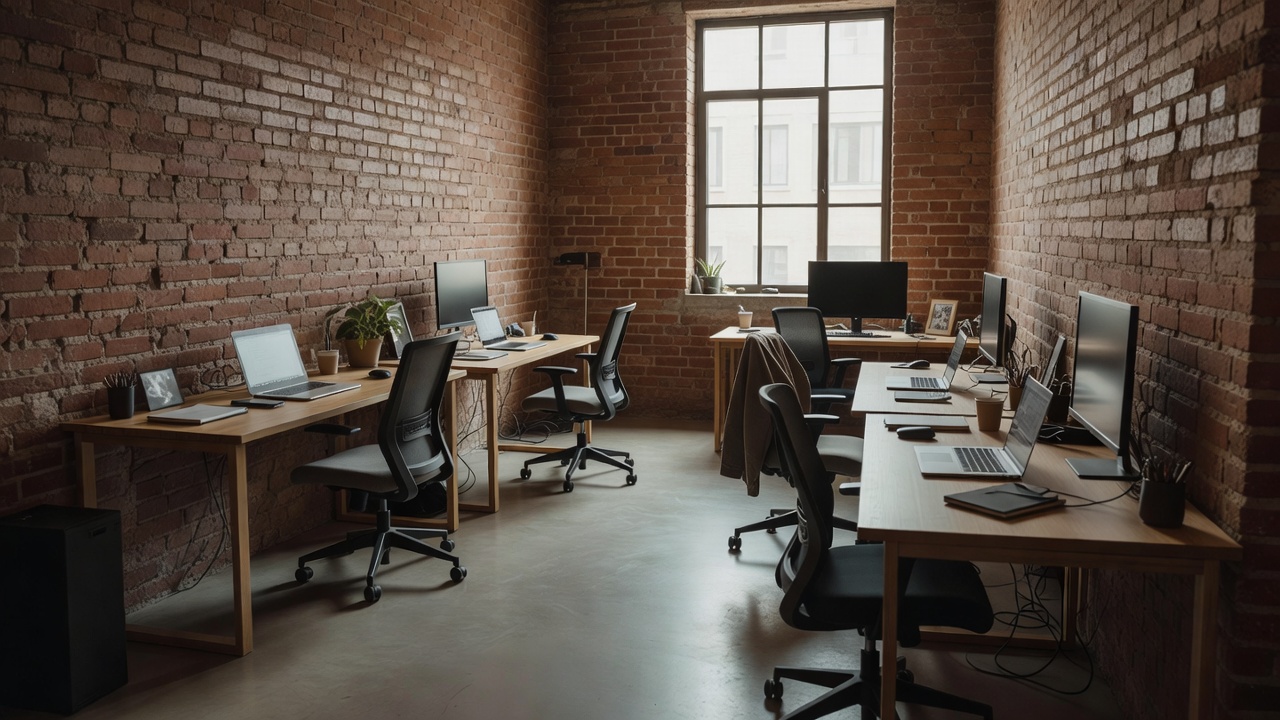 Small business office with a padlock icon overlay on a laptop screen