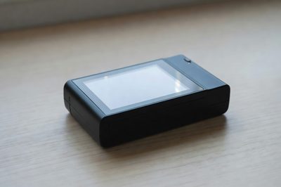 This slim camera has a transparent LCD screen for a viewfinder